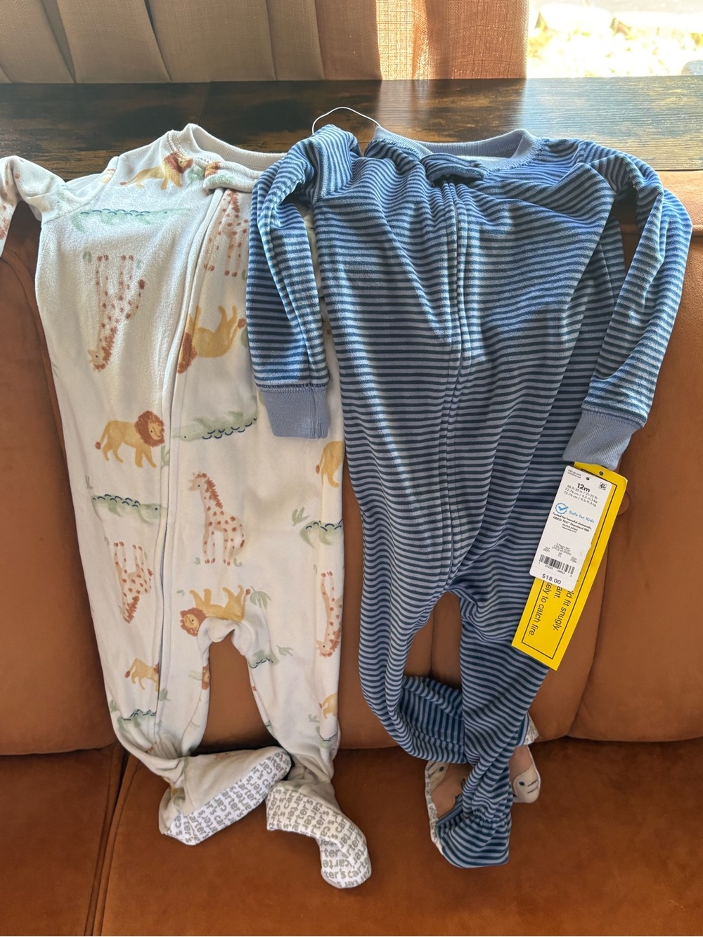 Carter's Blue Striped and Safari Print Footed Pajama Set